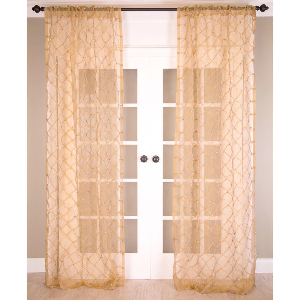 Gold Diamond Knot Silk Organza Sheer Panel with Rod Pocket, Unlined - Single Curtain Panel, 51"W x 108"L, Gold. Picture 1