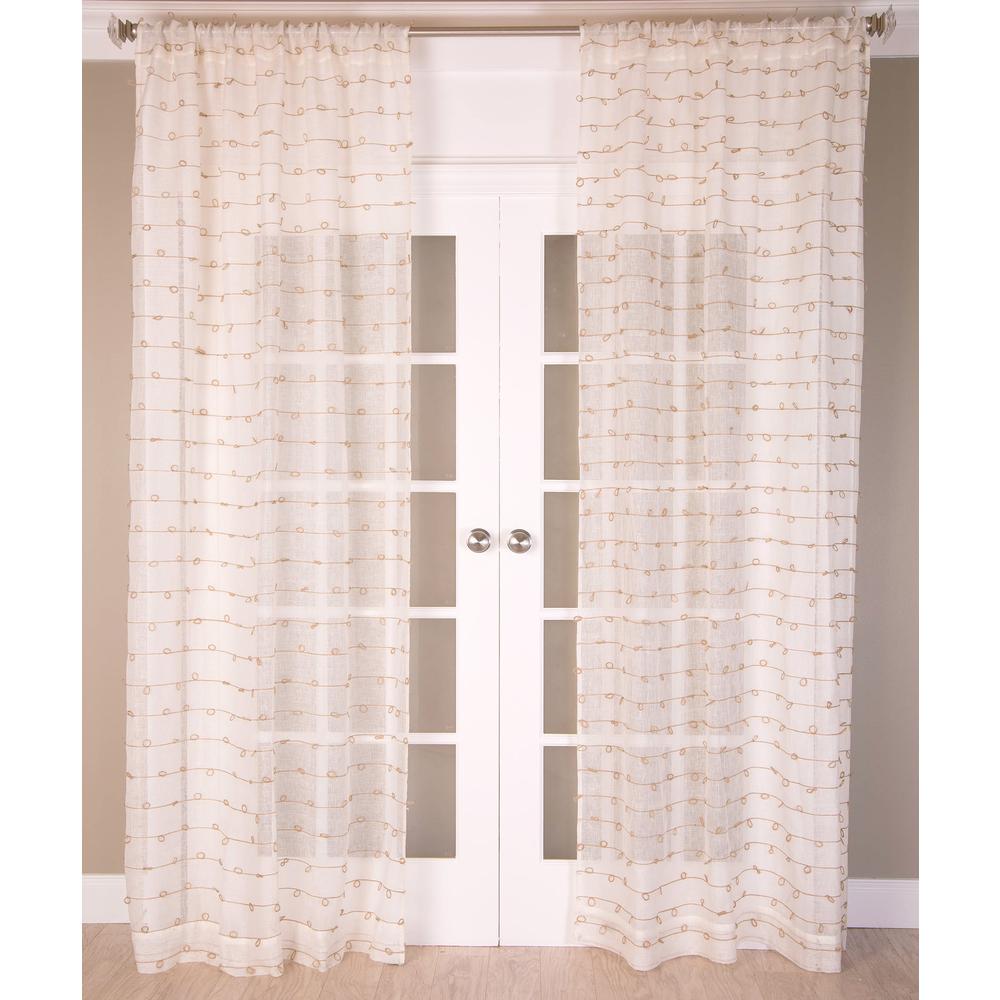 Pure Linen Sheer Curtain Panel with Jute knots, Unlined, Rod Pocket Header and Back Tabs - Single Curtain Panel, 52"W x 108"L, White. Picture 1