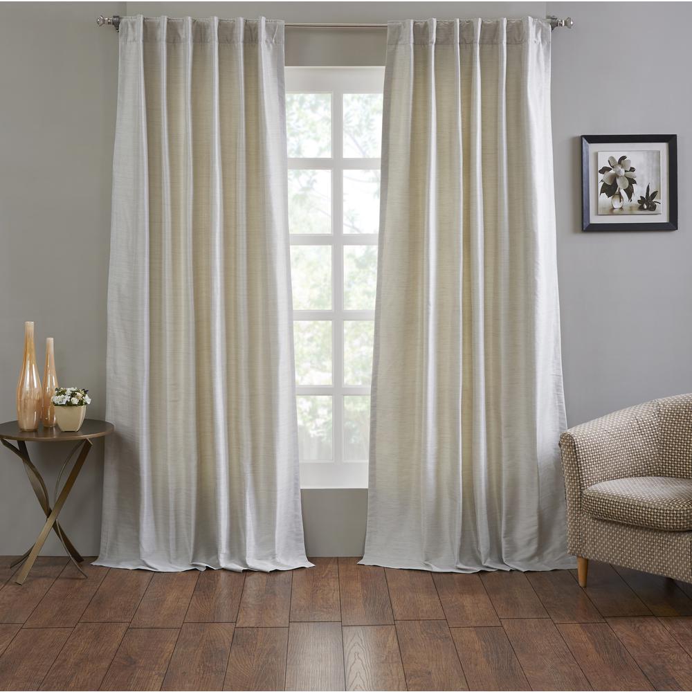 Bamboo Weave Curtain Panel Lined Interlined Rod Pocket with Back Tabs - Single Room Darkening Curtain Panel, 51"W x 108"L, Lily Green. Picture 1