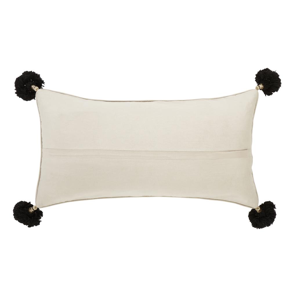 Suzani Embroidery Pillow, Filler with Feather and Down Insert, 14"W x 28"H, Black and Brown. Picture 1
