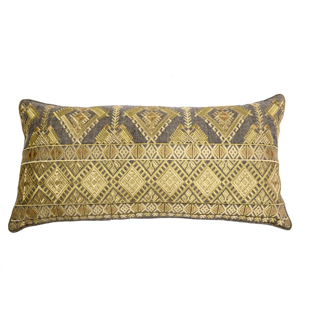 Diamond Embroidery Pillow, Filled with Feather and Down Insert, 14"W x 31"H, Gold. Picture 1