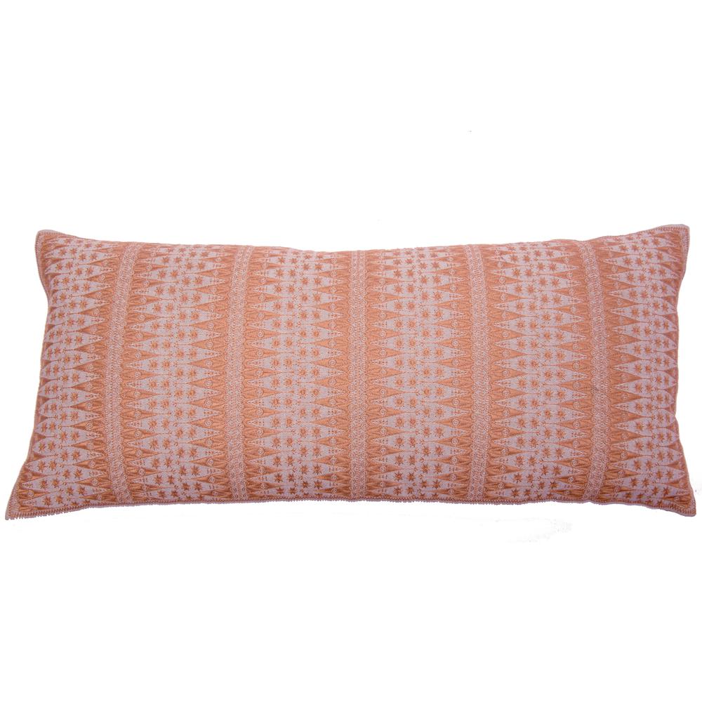 Backgamon Embroidery Pillow, Filled with Feather and Down Insert, 14"W x 31"H, Coral. Picture 1