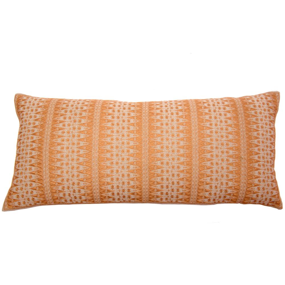 Backgamon Embroidery Pillow, Filled with Feather and Down Insert, 14"W x 31"H, Orange. Picture 1
