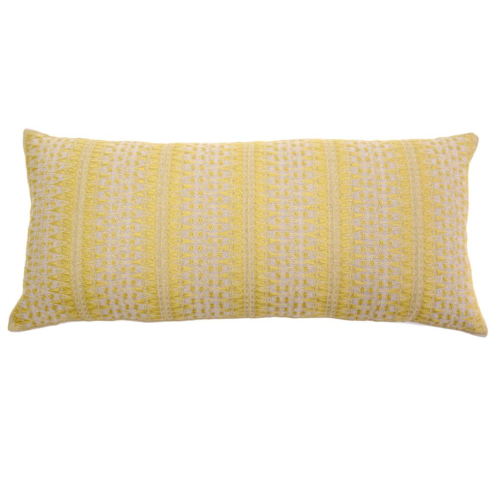 Backgamon Embroidery Pillow, Filled with Feather and Down Insert, 14"W x 31"H, Yellow. Picture 1