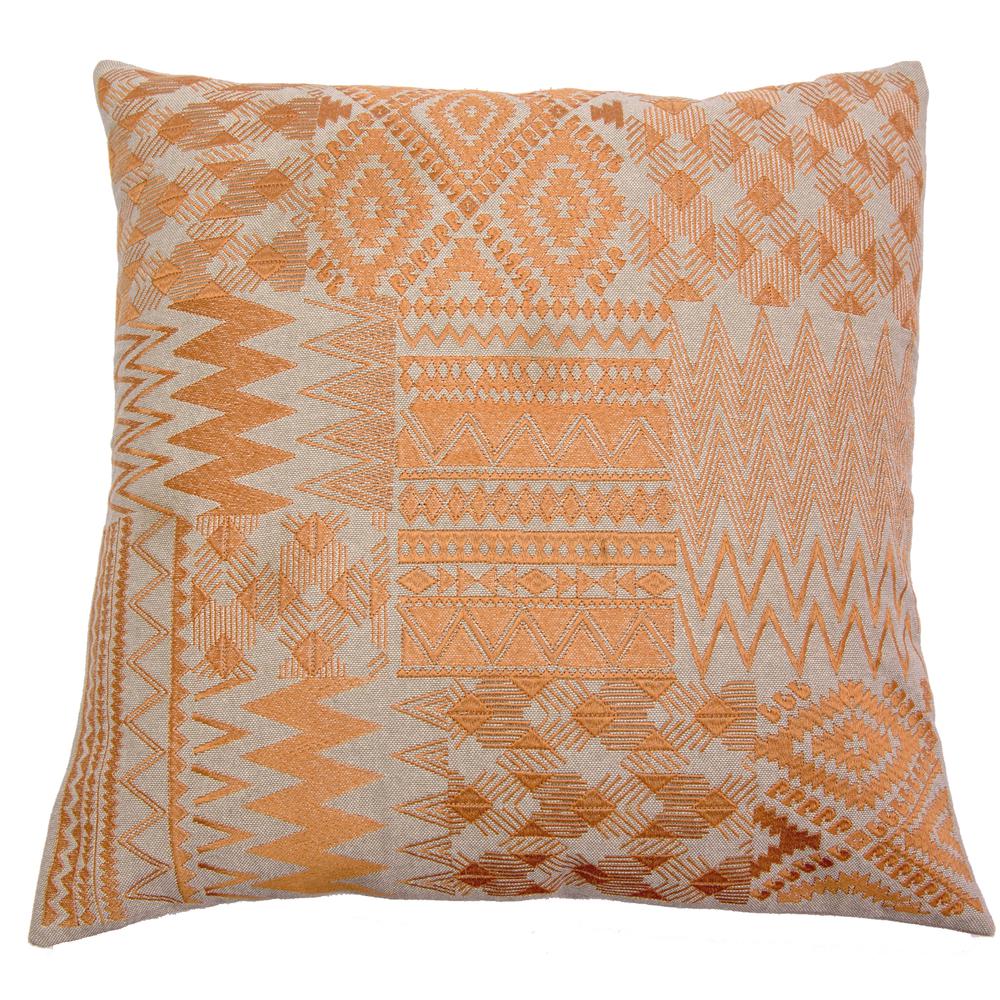 Embroidery Patch Pillow, Filled with Feather and Down Insert, 20"W x 20"H, Orange. Picture 1