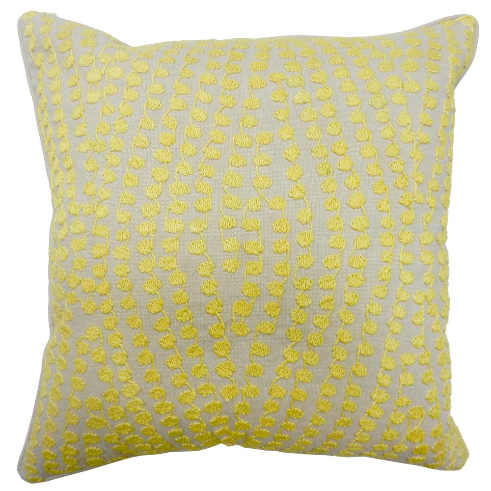 Yellow Dots Embroidery Pillow, Filled with Feather and Down Insert, 14"W x 20"H, Yellow. Picture 1
