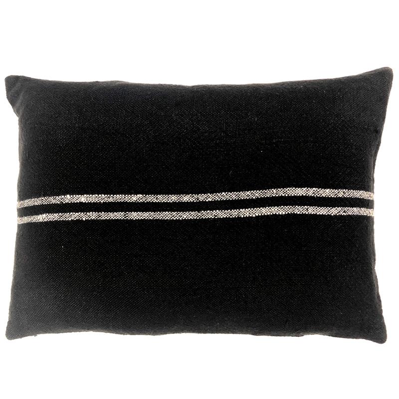 Linen Stripe Pillow, Filled with Feather and Down Insert, 22"W x 22"H, Black. Picture 1