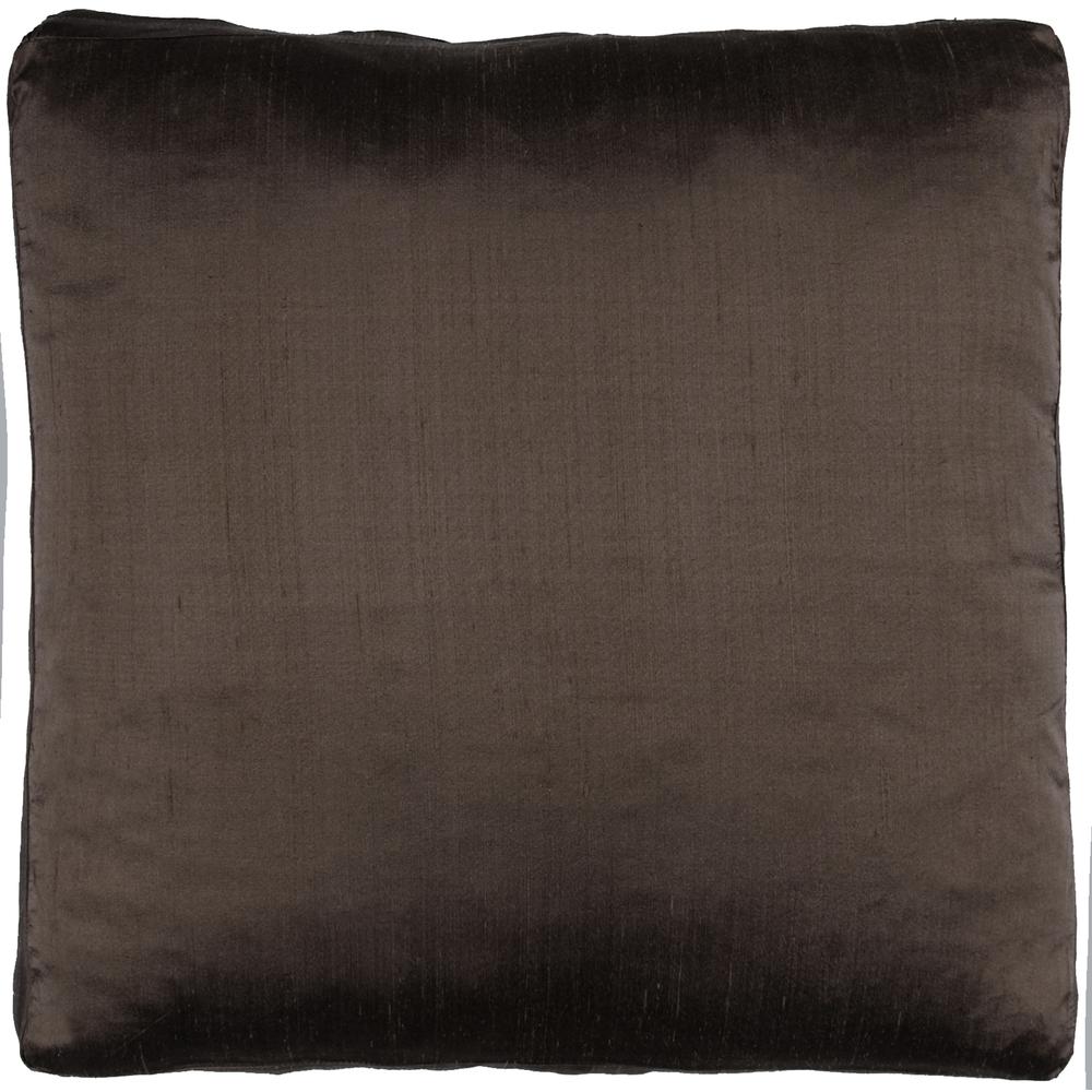 Pure Silk Dupioni Box Pillow, Filled with Feather and Down Insert, 18"Wx 18"Hx 2"H, Dark Chocolate. Picture 1