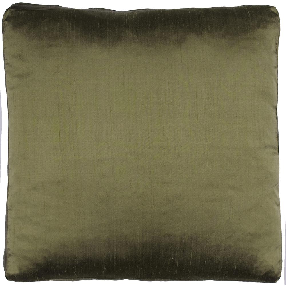Pure Silk Dupioni Box Pillow, Filled with Feather and Down Insert, 18"Wx 18"Hx 2"H, Dark Khaki. Picture 1