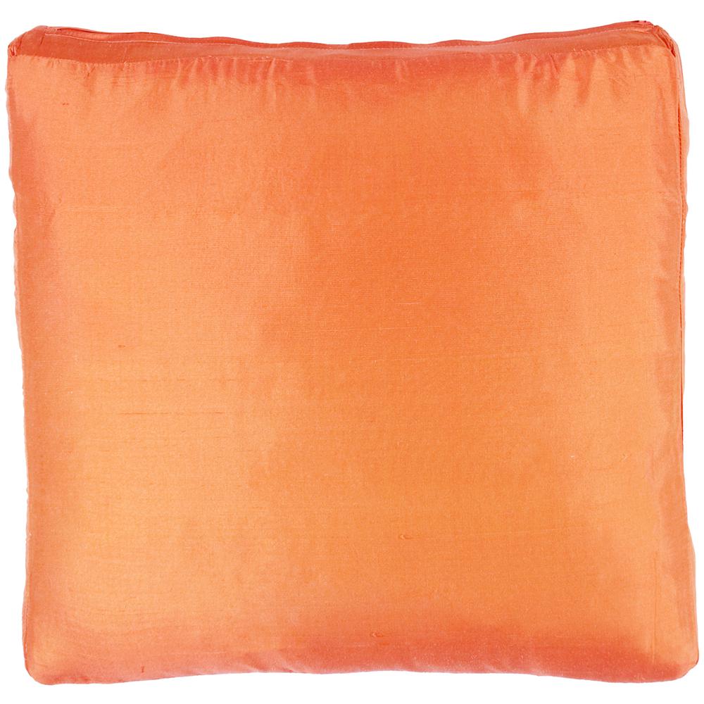 Pure Silk Dupioni Box Pillow, Filled with Feather and Down Insert, 18"Wx 18"Hx 2"H, Orange. Picture 1