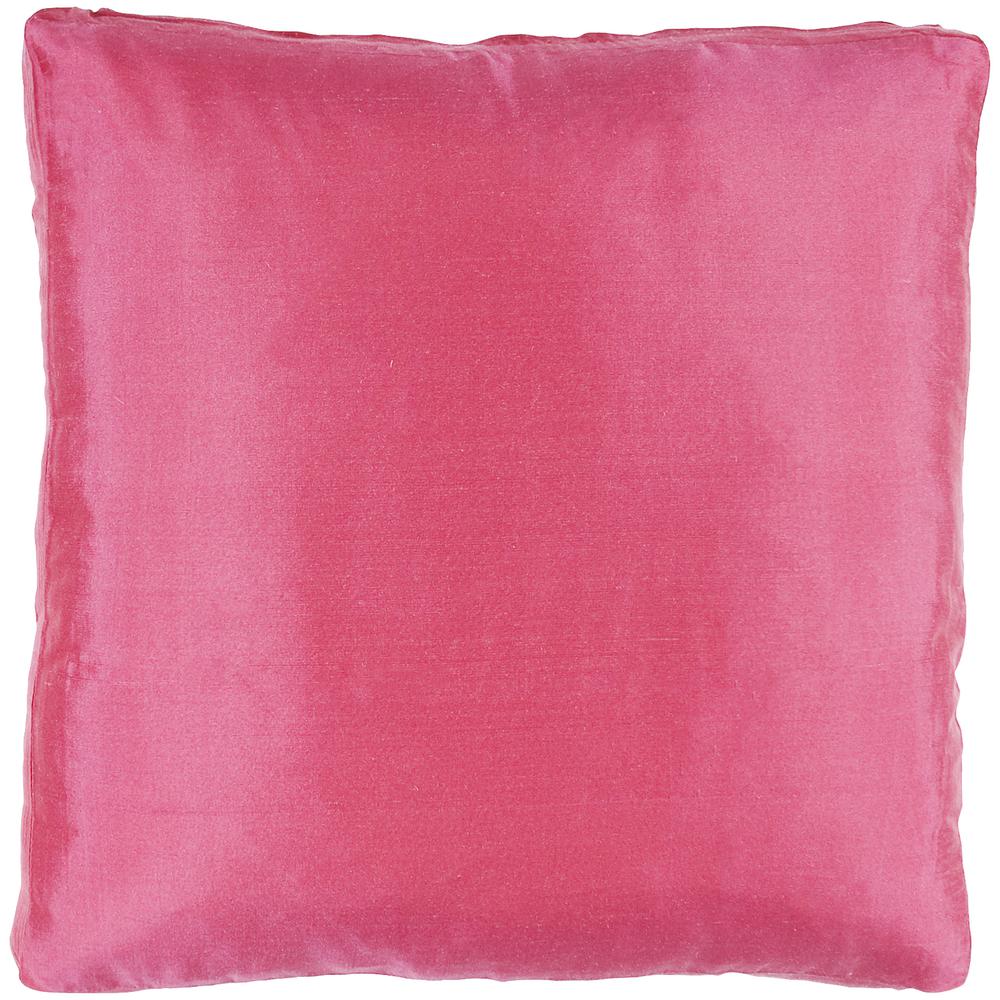 Pure Silk Dupioni Box Pillow, Filled with Feather and Down Insert, 18"Wx 18"Hx 2"H, Raspberry Pink. Picture 1