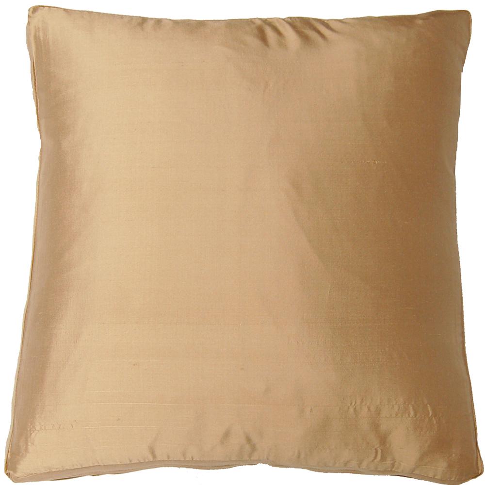 Pure Silk Dupioni Box Pillow, Filled with Feather and Down Insert, 18"Wx 18"Hx 2"H, Sand. Picture 1