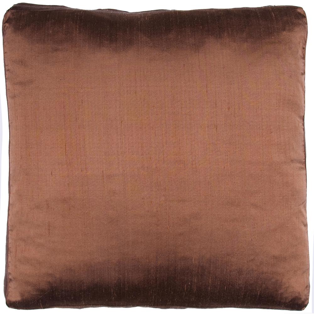 Pure Silk Dupioni Box Pillow, Filled with Feather and Down Insert, 18"Wx 18"Hx 2"H, Sierra Brown. Picture 1