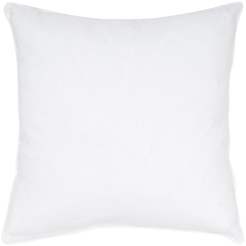 Linen Cotton Solid Pillow, Filled with Feather and Down Insert, 20"W x 20"H, White. Picture 1