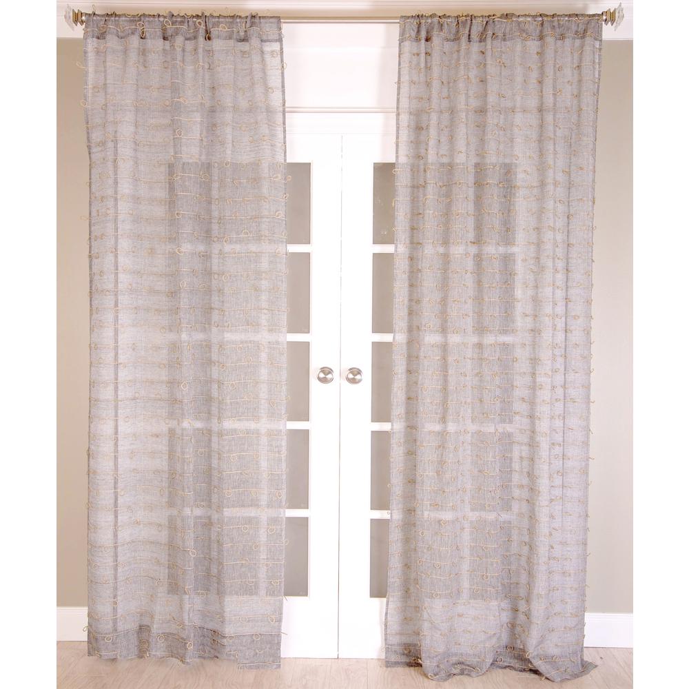 Pure Linen Sheer Curtain Panel with Jute knots, Unlined. Picture 1