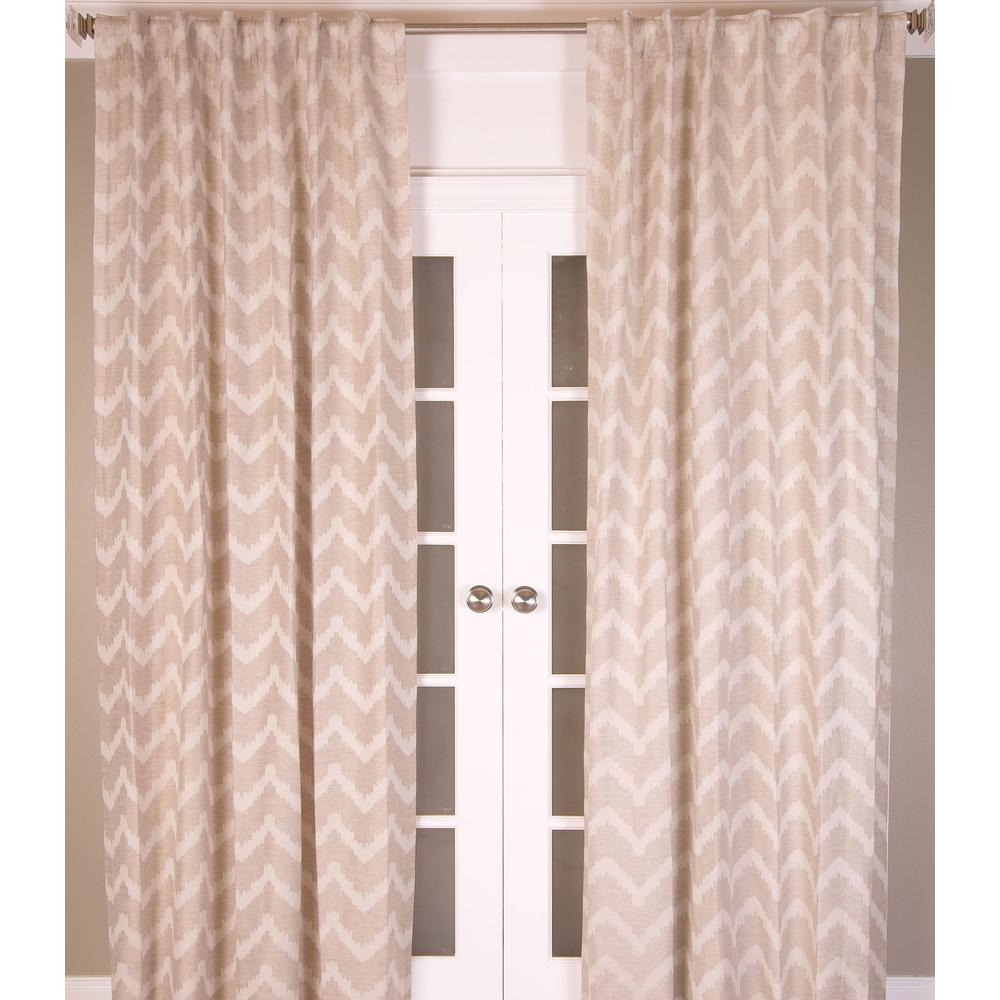 Chevron Design Cotton Linen Brown Curtain Panel Lined with Rod Pocket and Back Tabs Single Curtain Panel, 52"W x 84"L, Natural. Picture 1