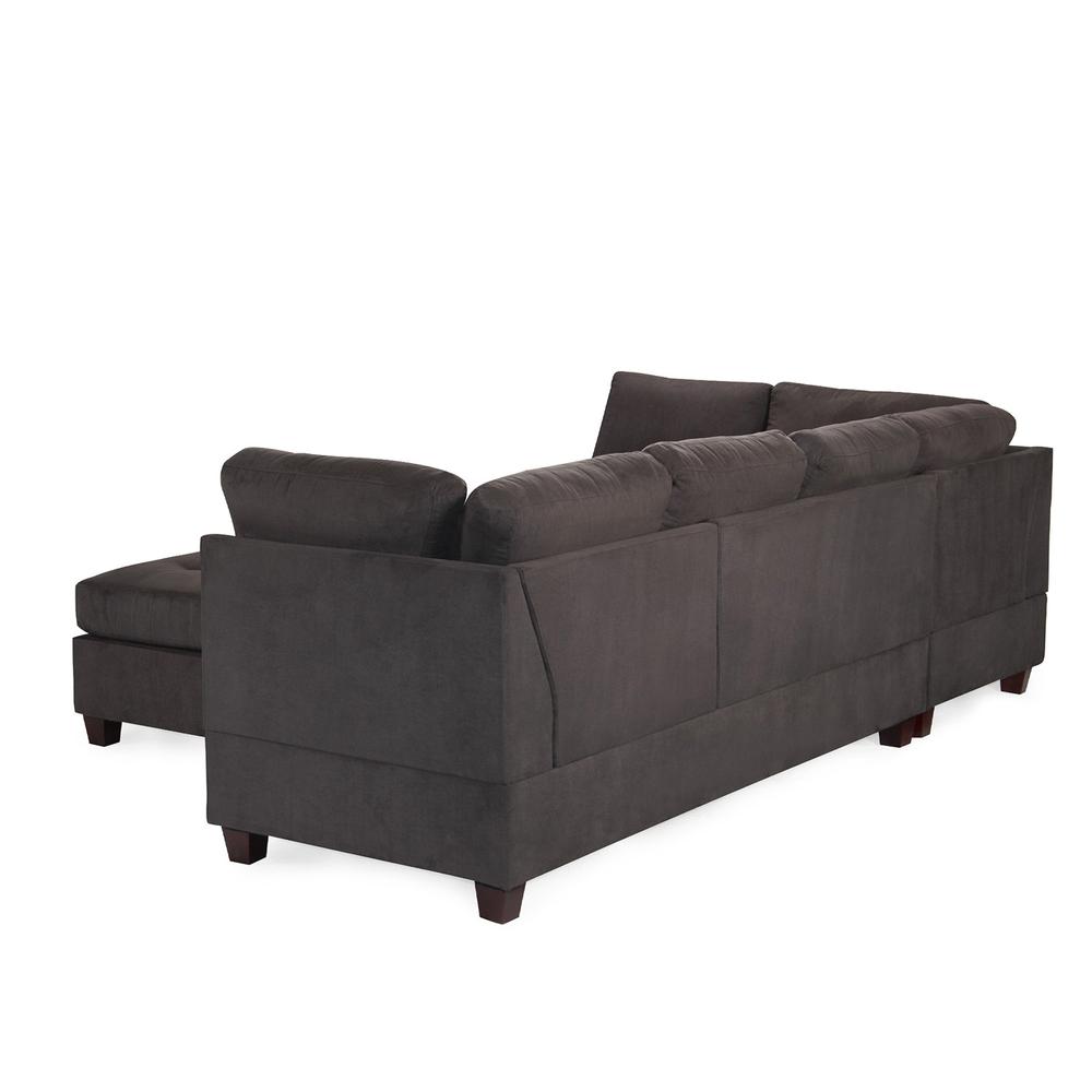 Poundex 3 Piece Fabric Sectional Set with Ottoman in Ebony Gray, 112" W x 84" D x 35" H, Package Weight 95. Picture 3