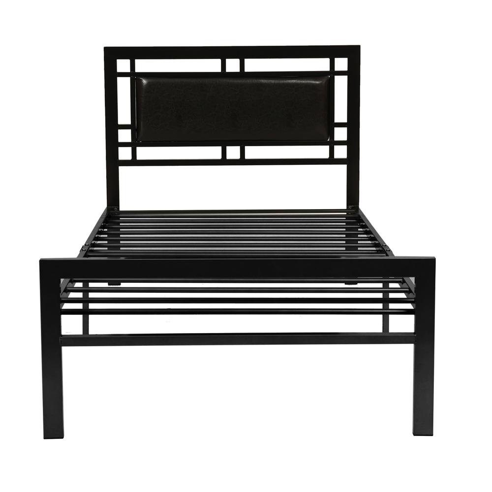 Furniture  Twin  Bed With  Metal Frame in Black With Faux Leather. Picture 2
