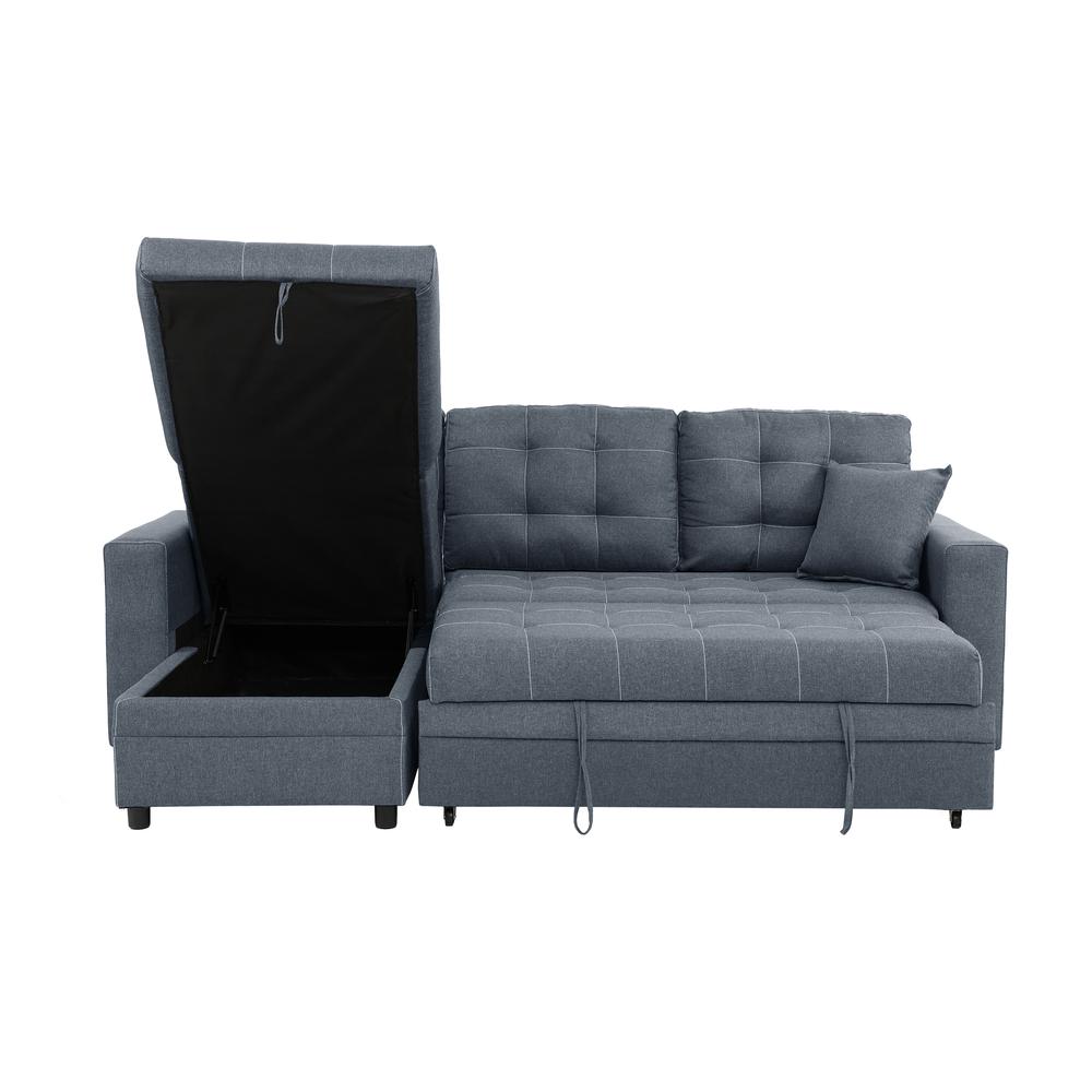 Furniture Polyfiber Fabric Convertible Sectional in Blue Grey. Picture 3