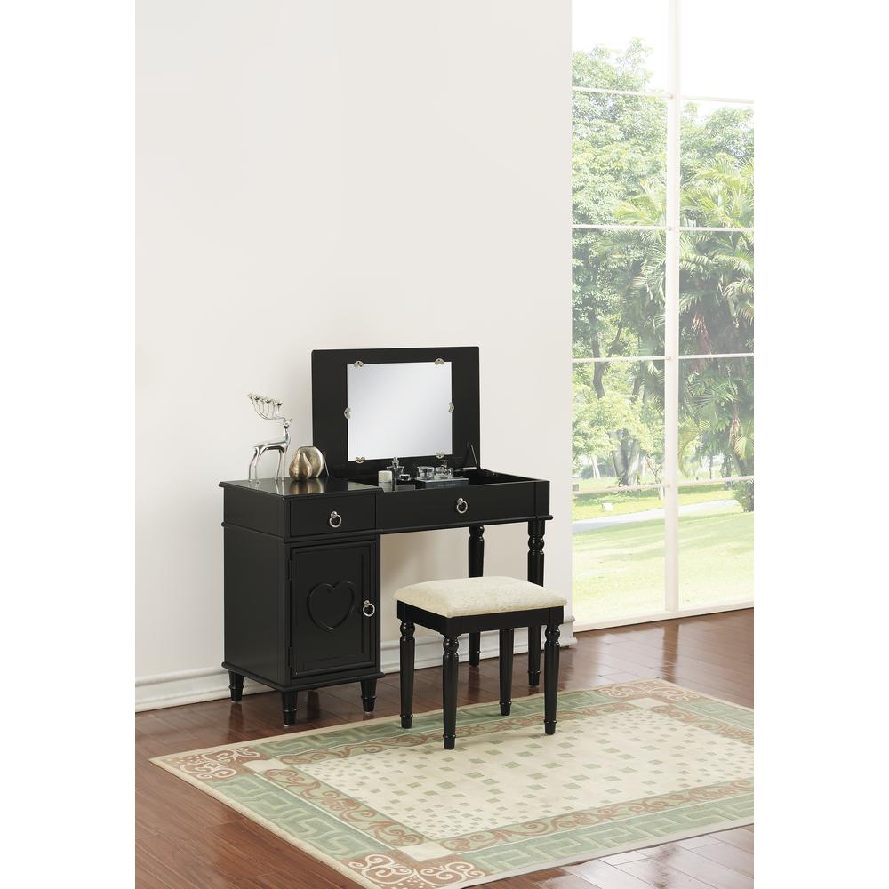 Poundex Wooden Makeup Vanity Set Desk, Mirror and Stool - Black, 43" W x 18" D x 30" up-to 47" H, Package Weight 90. Picture 6