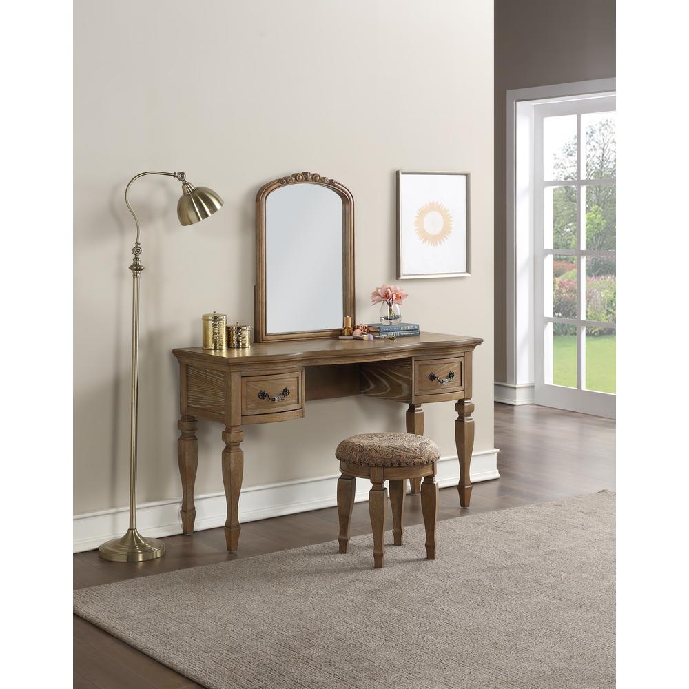 Poundex Wooden Makeup Vanity Set Desk, Mirror and Stool - Antique Oak, 54" W x 19" D x 60" H, Package Weight 110. Picture 9