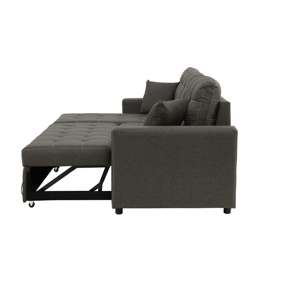 Furniture Polyfiber Fabric Convertible Sectional in Ash Black. Picture 4