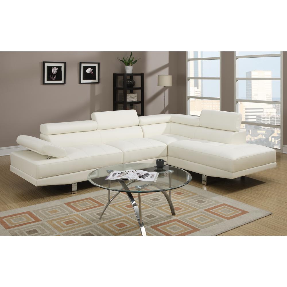 Poundex 2 Piece Faux Leather Sectional Set in White, 105" W x 77" D x 29" ~ 33" H, Package Weight 98. Picture 4