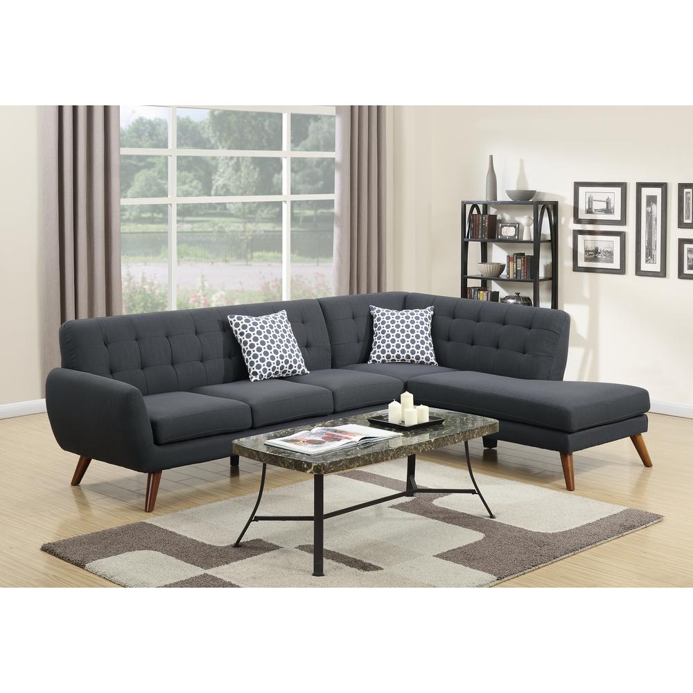 Poundex 2 Piece Fabric Sectional Set in Ash Black, 111" W x 80" D x 33" H, Package Weight 97. Picture 5