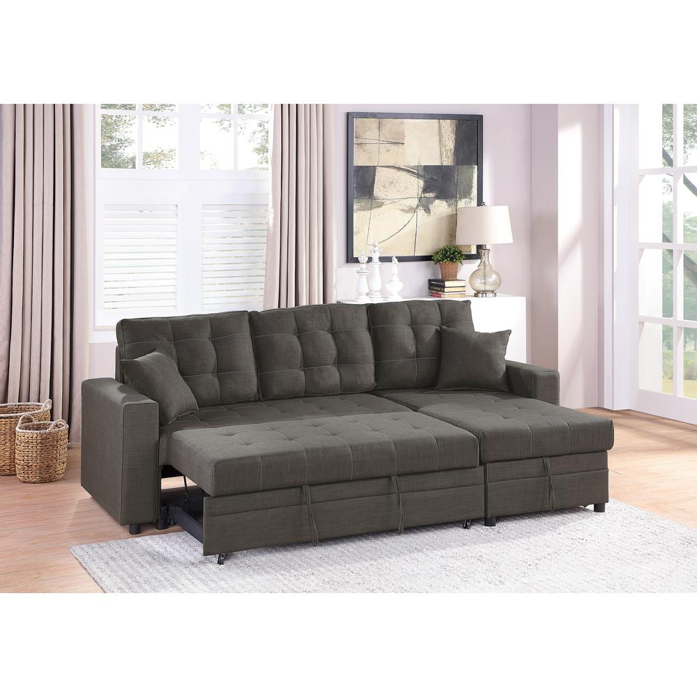 Furniture Polyfiber Fabric Convertible Sectional in Ash Black. Picture 2