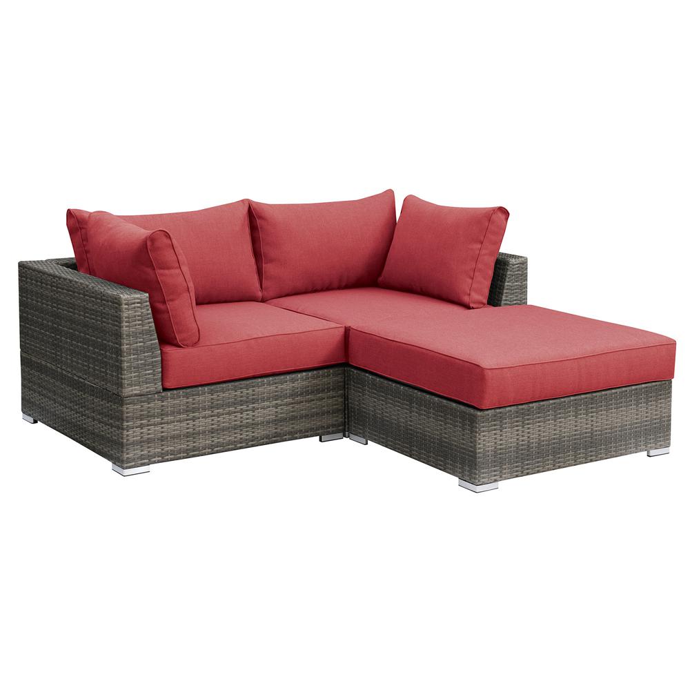 Poundex Wicker Outdoor Loveseat-Ottoman in Red. Picture 1