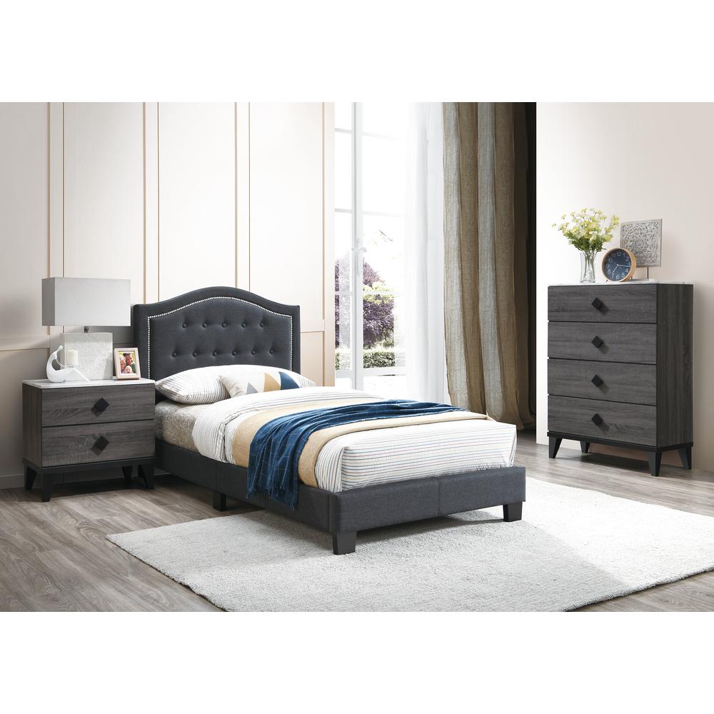 PoundexTwin Upholstered Bed Frame with Slats in Charcoal Burlap Fabric, 84" L x 42" W x 44" H , Package Weight 56. Picture 3
