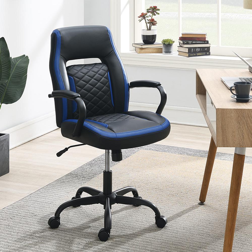 Furniture Faux Leather Office Chair in Black and Blue. Picture 1