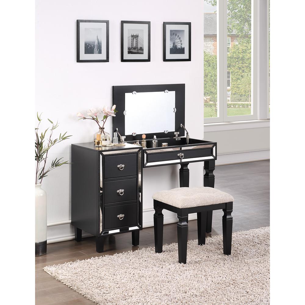 Poundex Wooden Makeup Vanity Set with Lift-up Mirror and Stool - Black, 43" W x 18" D x 30" H up-to 47" H, Package Weight 95. Picture 2