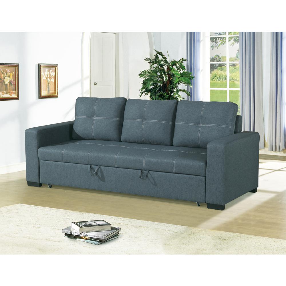 Furniture Polyfiber Fabric Convertible Sofa in Blue Grey. Picture 1