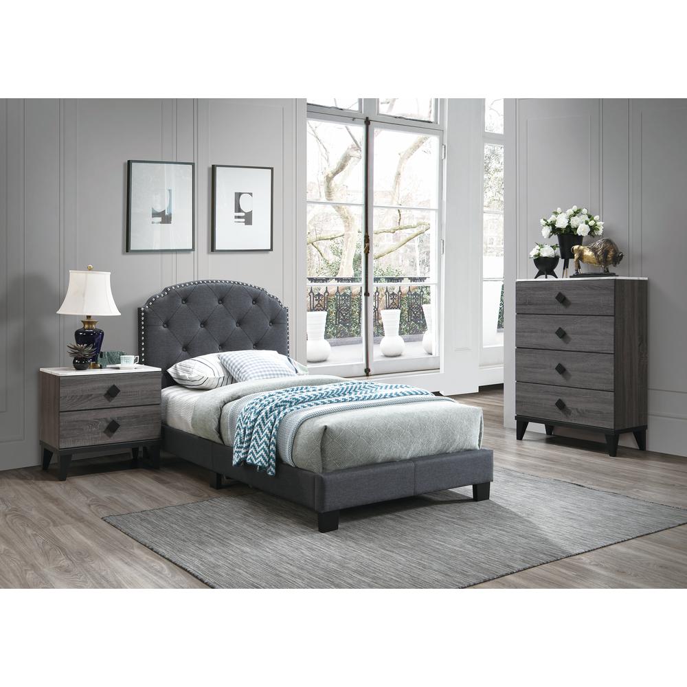 Poundex Twin Upholstered Bed Frame with Slats in Charcoal Burlap Fabric, 84" L x 42" W x 43" H , Package Weight 56. Picture 5