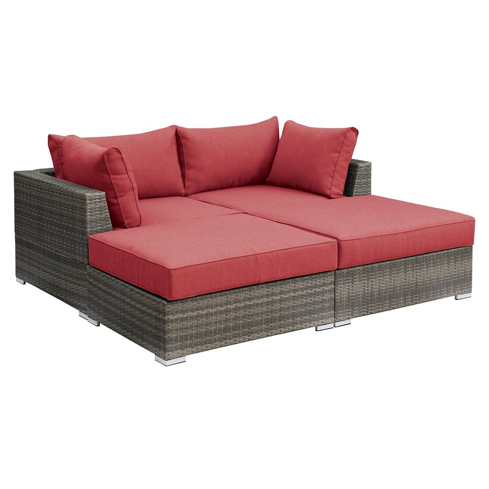 Poundex Wicker Outdoor 4 piece Set in Red. Picture 1