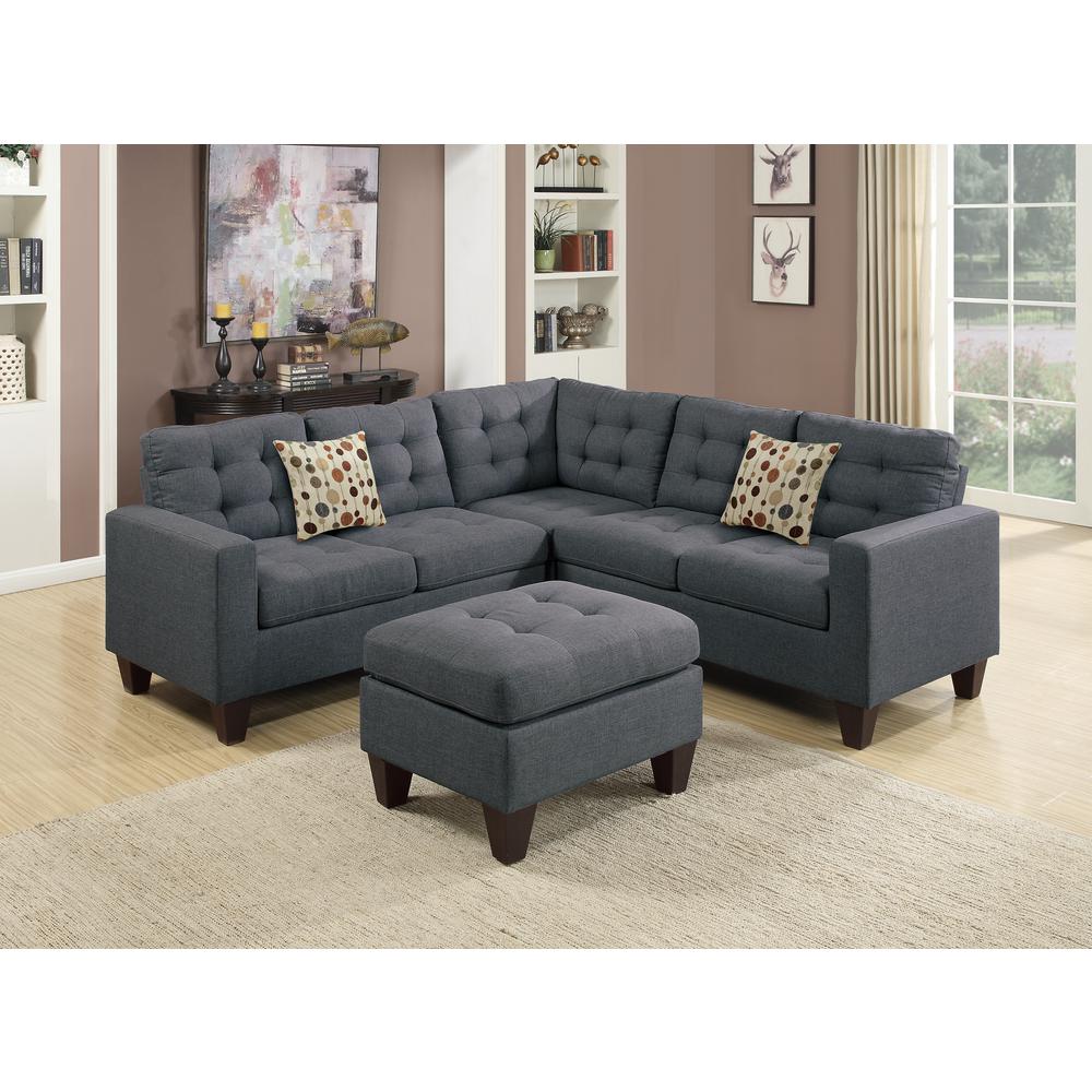 Poundex 4 Piece Sectional Set in Blue Gray Fabric, 81" W x 81" D x 33" H, Package Weight 125. Picture 4