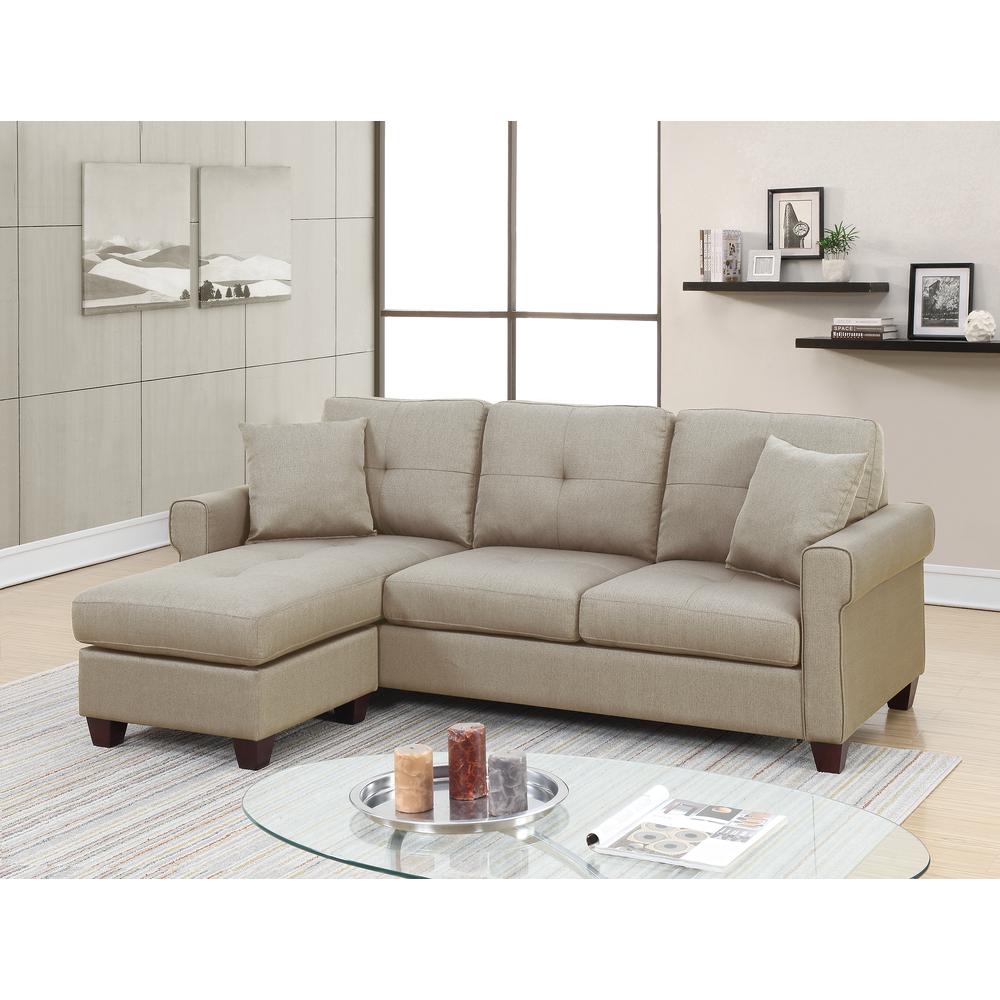 Poundex Reversible Chaise Sectional Set in Beige Fabric, 86" W x 59" D x 35" H, Package Weight 149. Picture 2