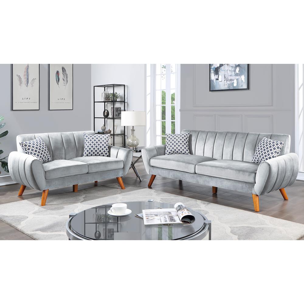 2-Piece Upholstered Velvet Sofa with Angled Legs in Light Gray. Picture 1