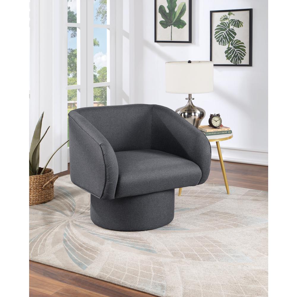 Poundex Round Base Swivel Faux Leather Accent Chair in Blue Grey. Picture 2
