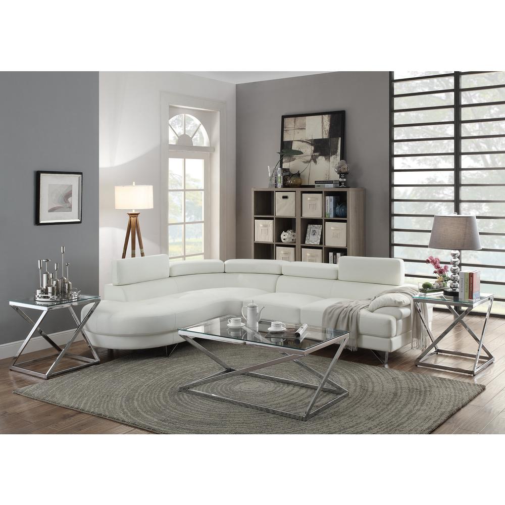 Poundex 2 Piece Faux Leather Sectional in White Color. Picture 1