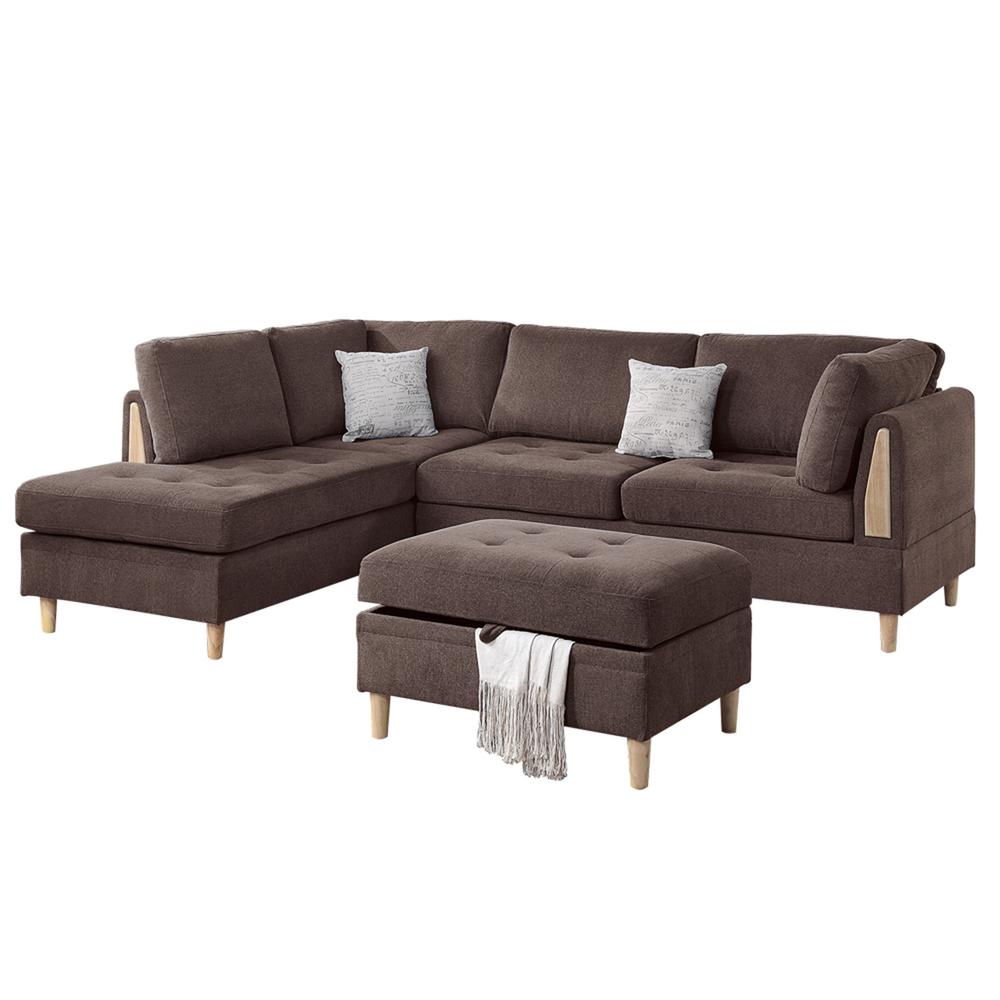 Furniture Chenille 3-Pc Sectional in Chocolate Color. Picture 2