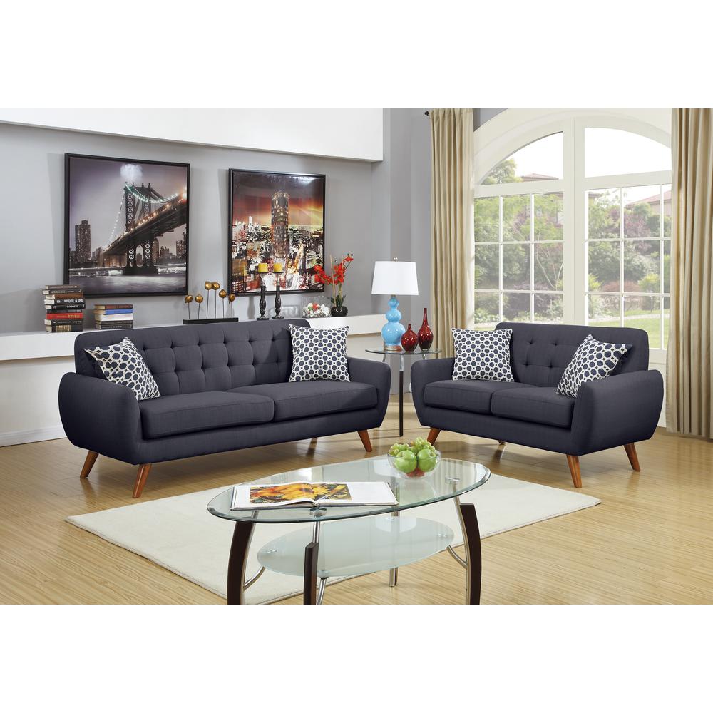 Poundex 2 Piece Sofa and Loveseat Set in Ash Black Fabric, Sofa 80" W x 33" D x 33" H, Loveseat 58" W x 33" D x 33" H, Package Weight 84. Picture 7