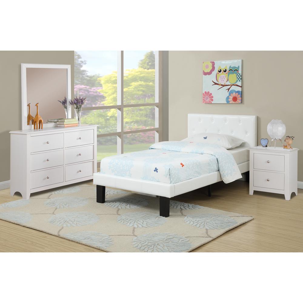 Poundex Twin Upholstered Bed Frame with Slats in White Faux Leather, 86" L x 43" W x 36" H , Package Weight 54. Picture 4