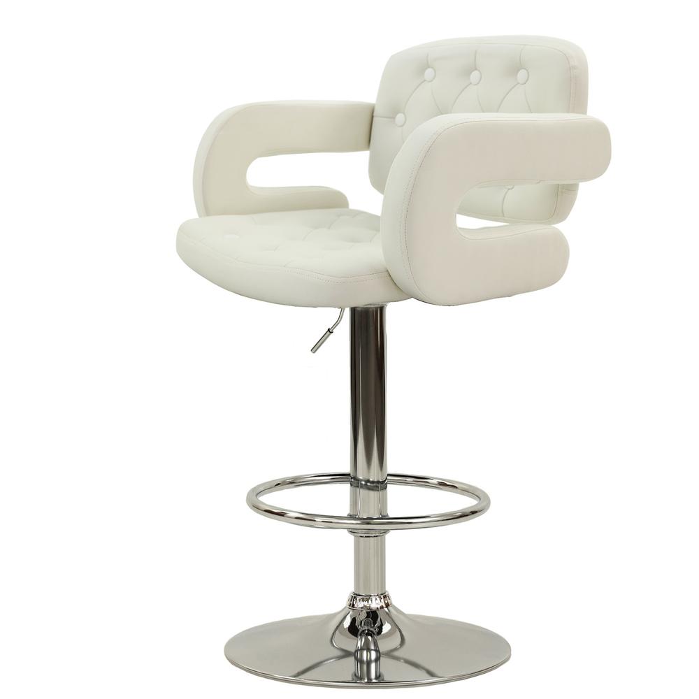 Poundex Adjustable Height & Swivel Barstool in White Faux Leather (1Pc), 22" W x 20" D x 38" ~ 44" H, Package Weight 27. Picture 2