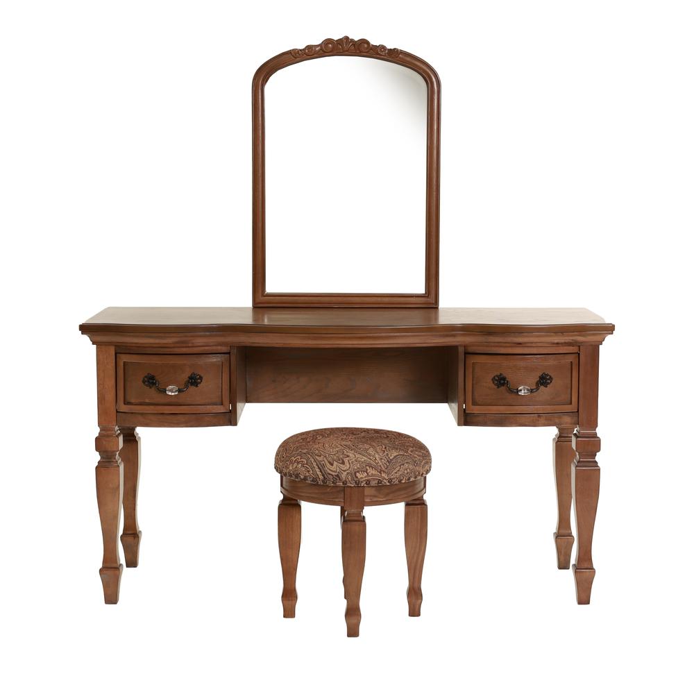 Poundex Wooden Makeup Vanity Set Desk, Mirror and Stool - Antique Oak, 54" W x 19" D x 60" H, Package Weight 110. Picture 2