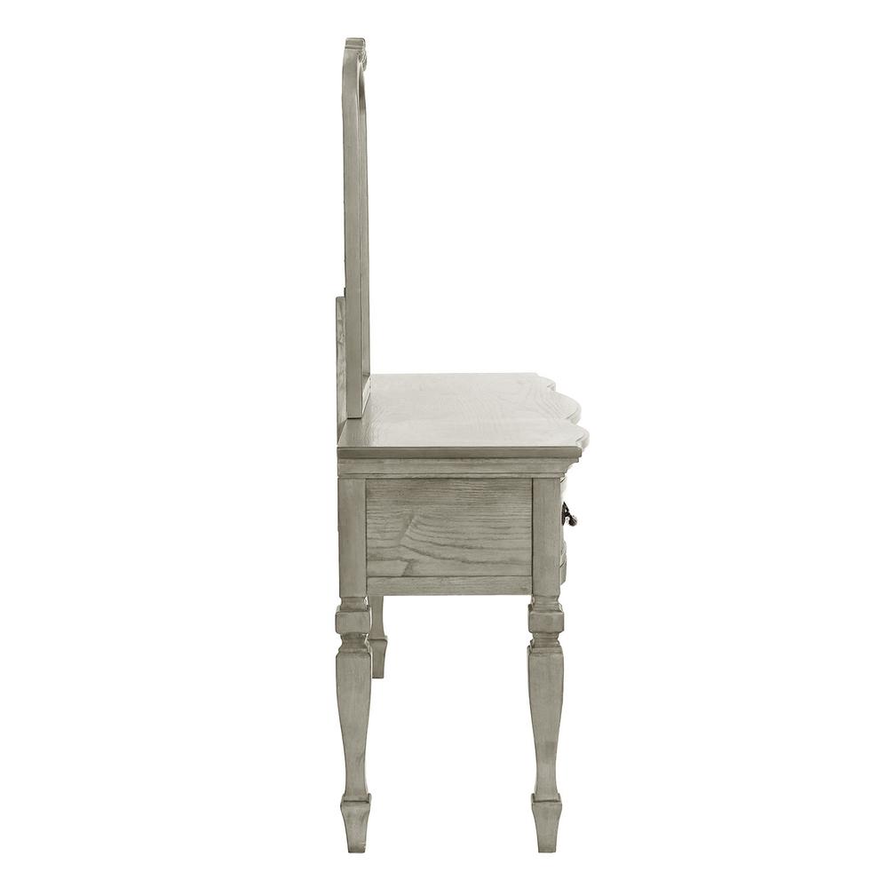 Poundex Wooden Makeup Vanity Set Desk, Mirror and Stool - Antique White, 54" W x 19" D x 60" H, Package Weight 110. Picture 2
