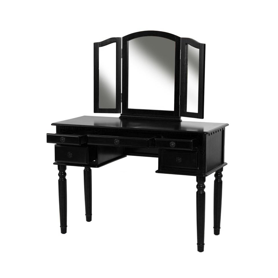 Poundex Wooden Makeup Vanity Set Desk, Mirror and Stool - Black, 43" W x 19" D x 54" H, Package Weight 91. Picture 2