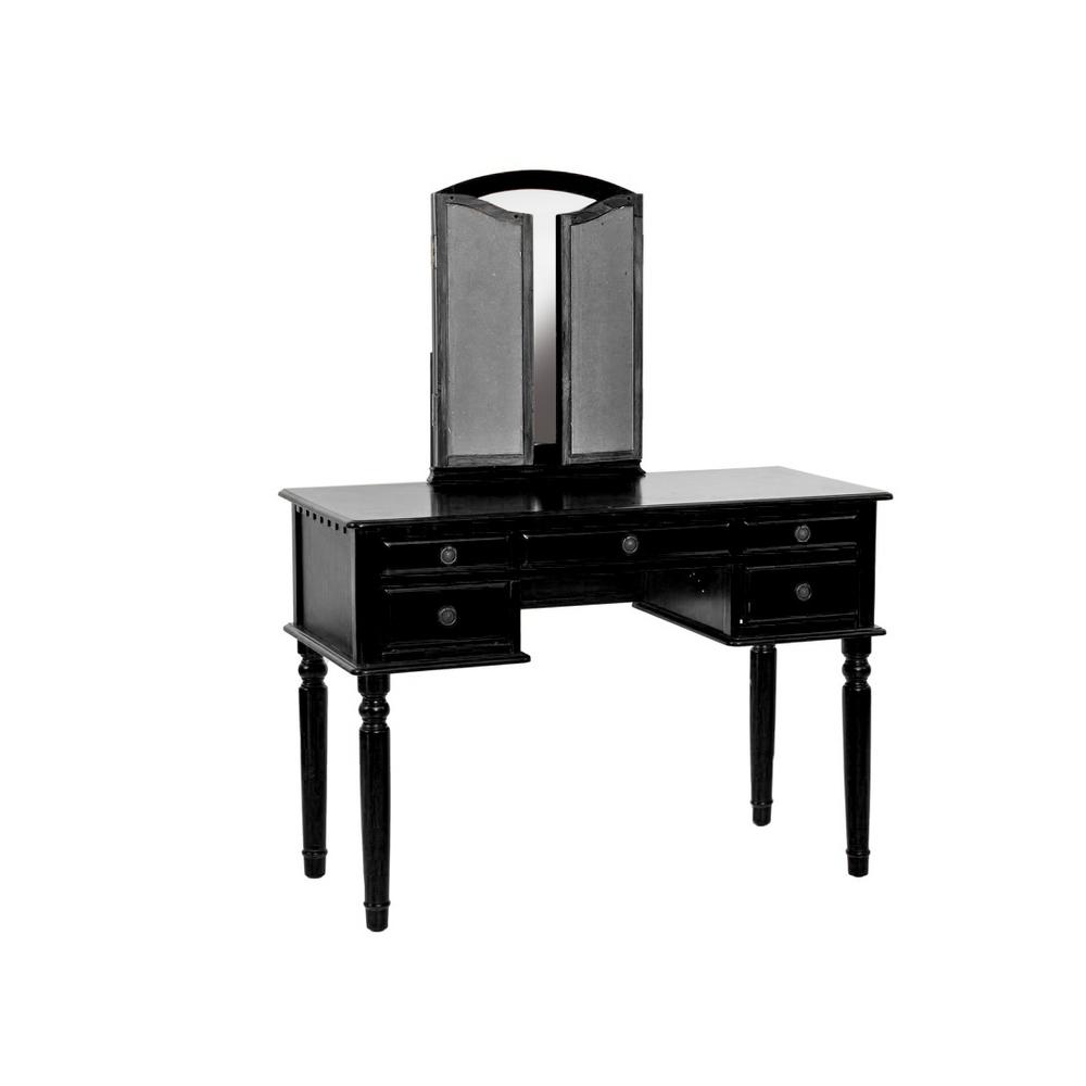 Poundex Wooden Makeup Vanity Set Desk, Mirror and Stool - Black, 43" W x 19" D x 54" H, Package Weight 91. Picture 6
