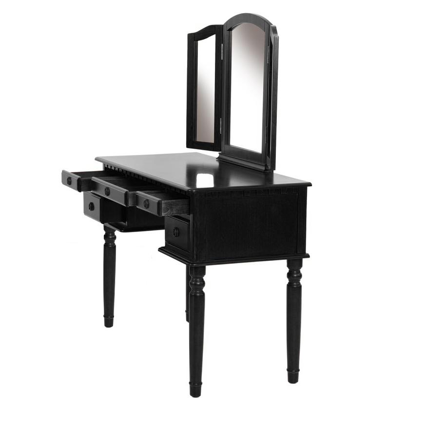 Poundex Wooden Makeup Vanity Set Desk, Mirror and Stool - Black, 43" W x 19" D x 54" H, Package Weight 91. Picture 5